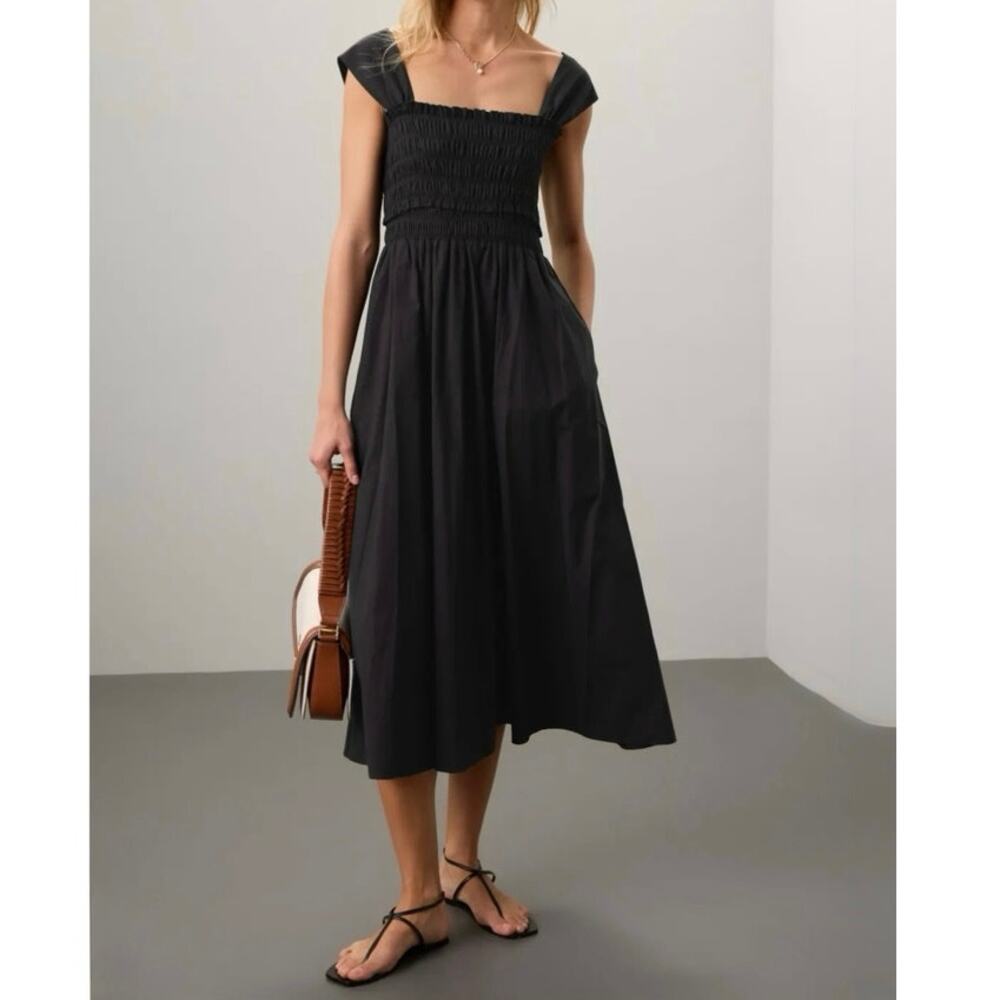 Club Monaco Cotton Smocked Midi Dress black Size XS - Picture 1 of 6